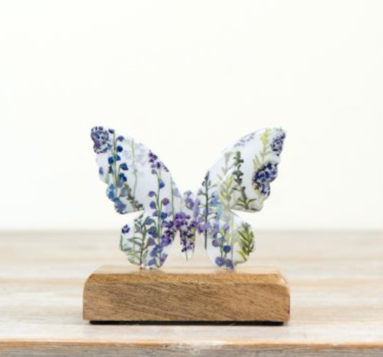 Lavender Butterfly on Wooden Base