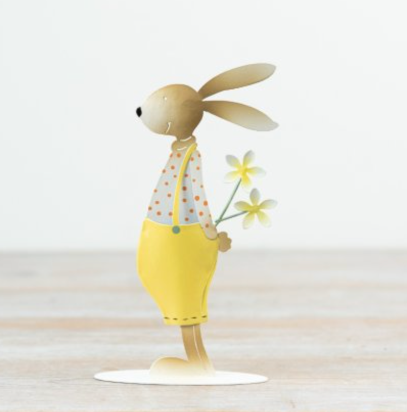 Yellow Dungarees Bunny Holding Daisy